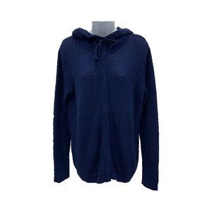 BLUE KNIT SWEATER WITH HOOD